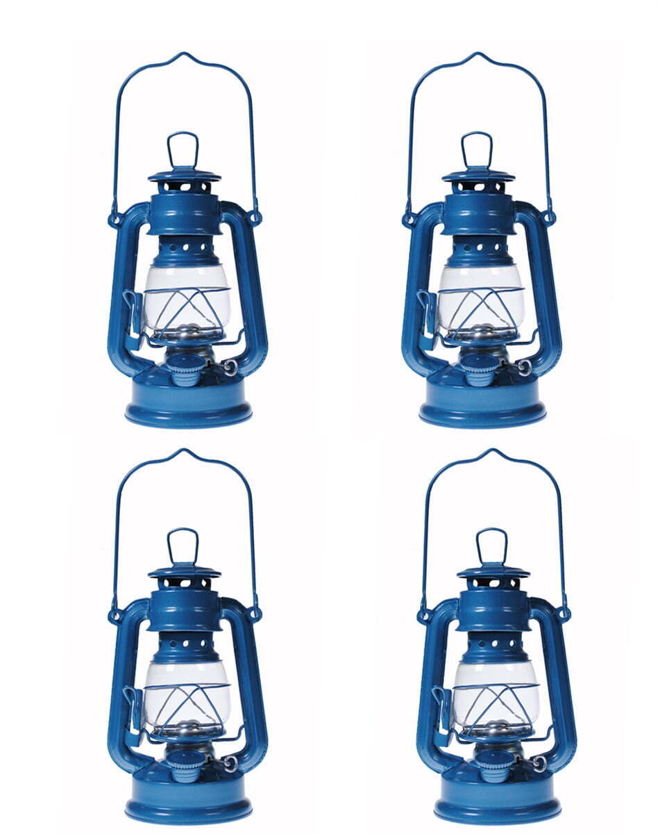Lot of 4 - Hurricane Kerosene Oil Lantern Emergency Hanging Light Lamp - Blue