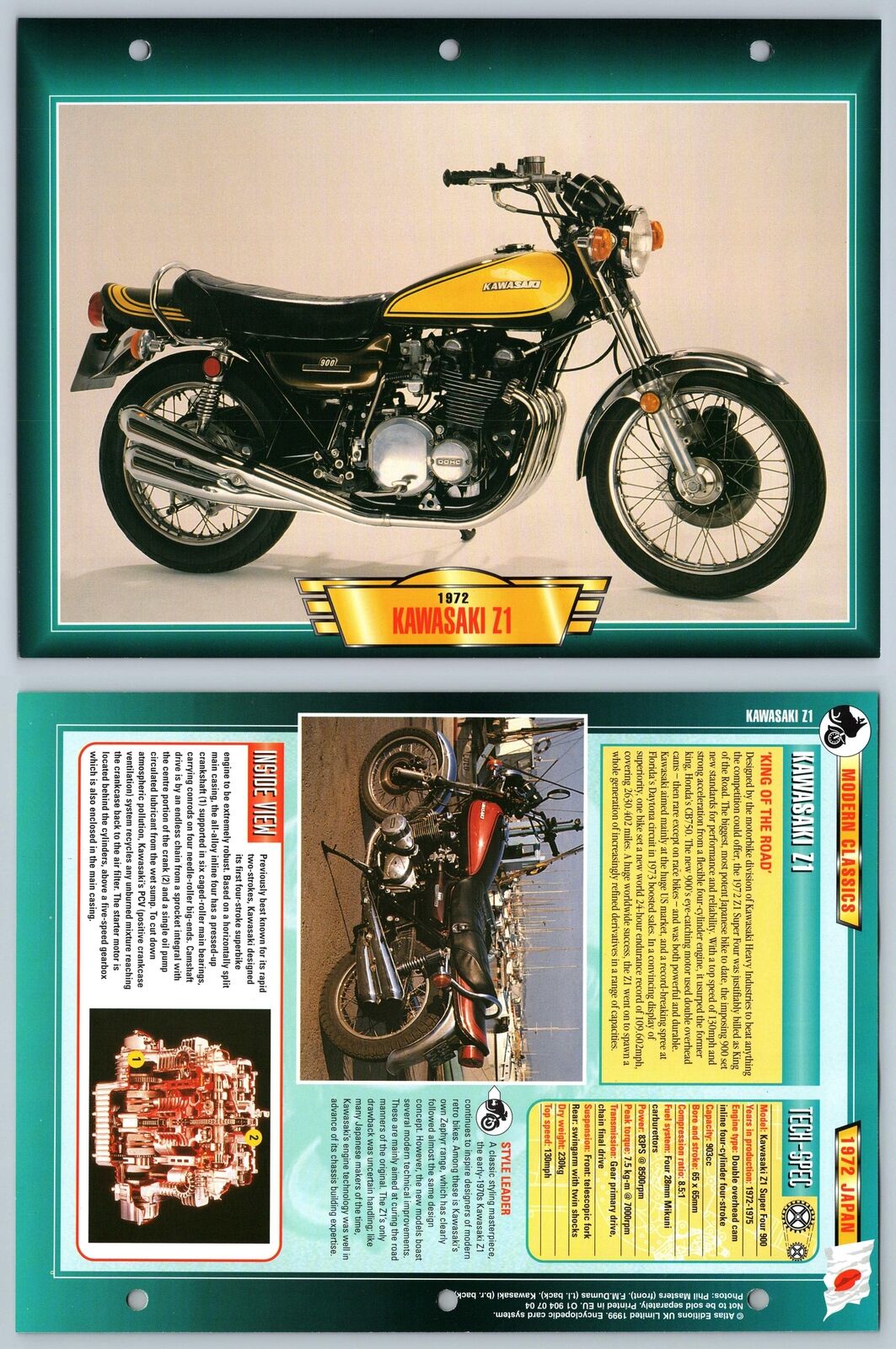 Kawasaki Z1 - 1972 - Modern Classics - Atlas Motorbike Fact File Card