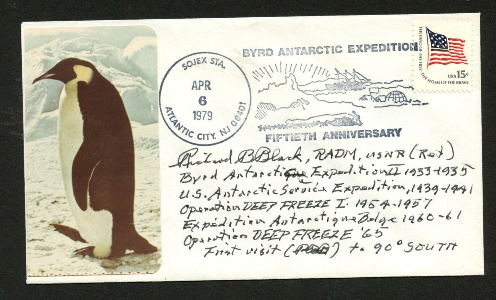 Richard Black d1992 signed autograph postal cover Admiral & Polar Explorer PC081