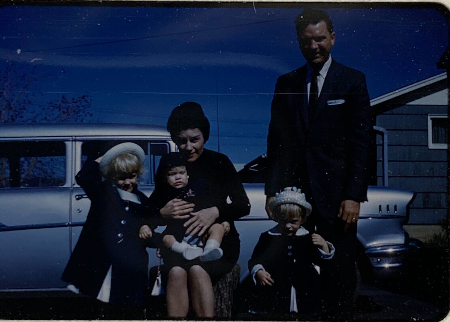 Vintage Slide 1963 Family Well Dressed Posed With Car