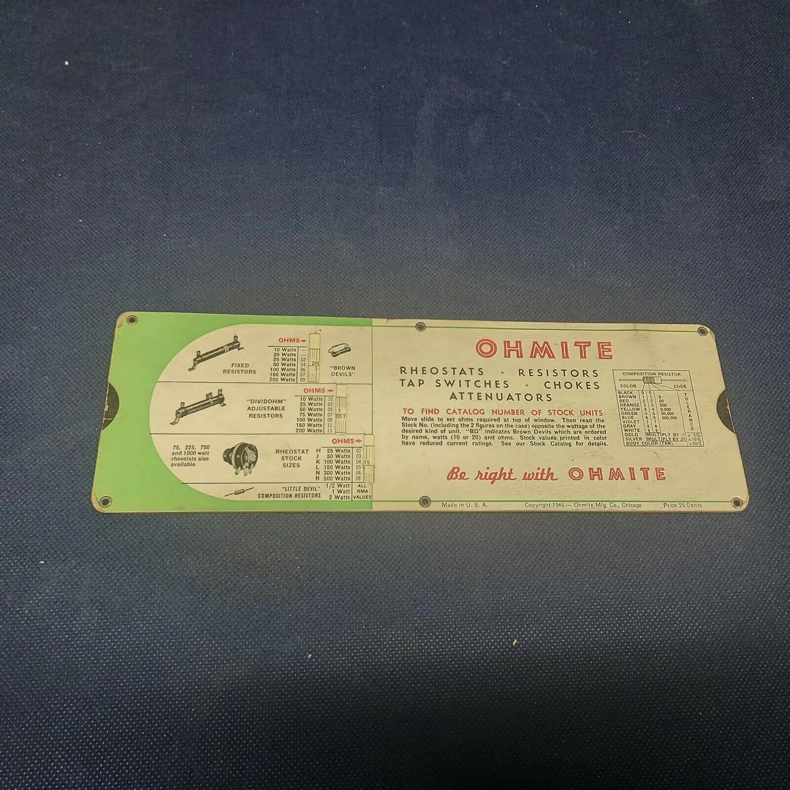 Vintage Ohm's Law Calculator-Ohmite Manufacturing Company Chicago, IL