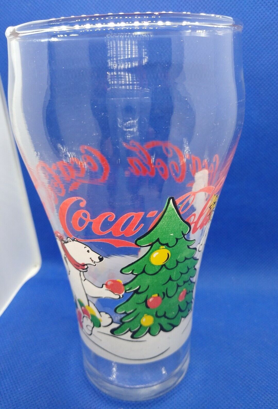 VINTAGE 90\'s COCA-COLA POLAR BEAR CHRISTMAS THREE TRIMMING 16oz GLASS (C6)