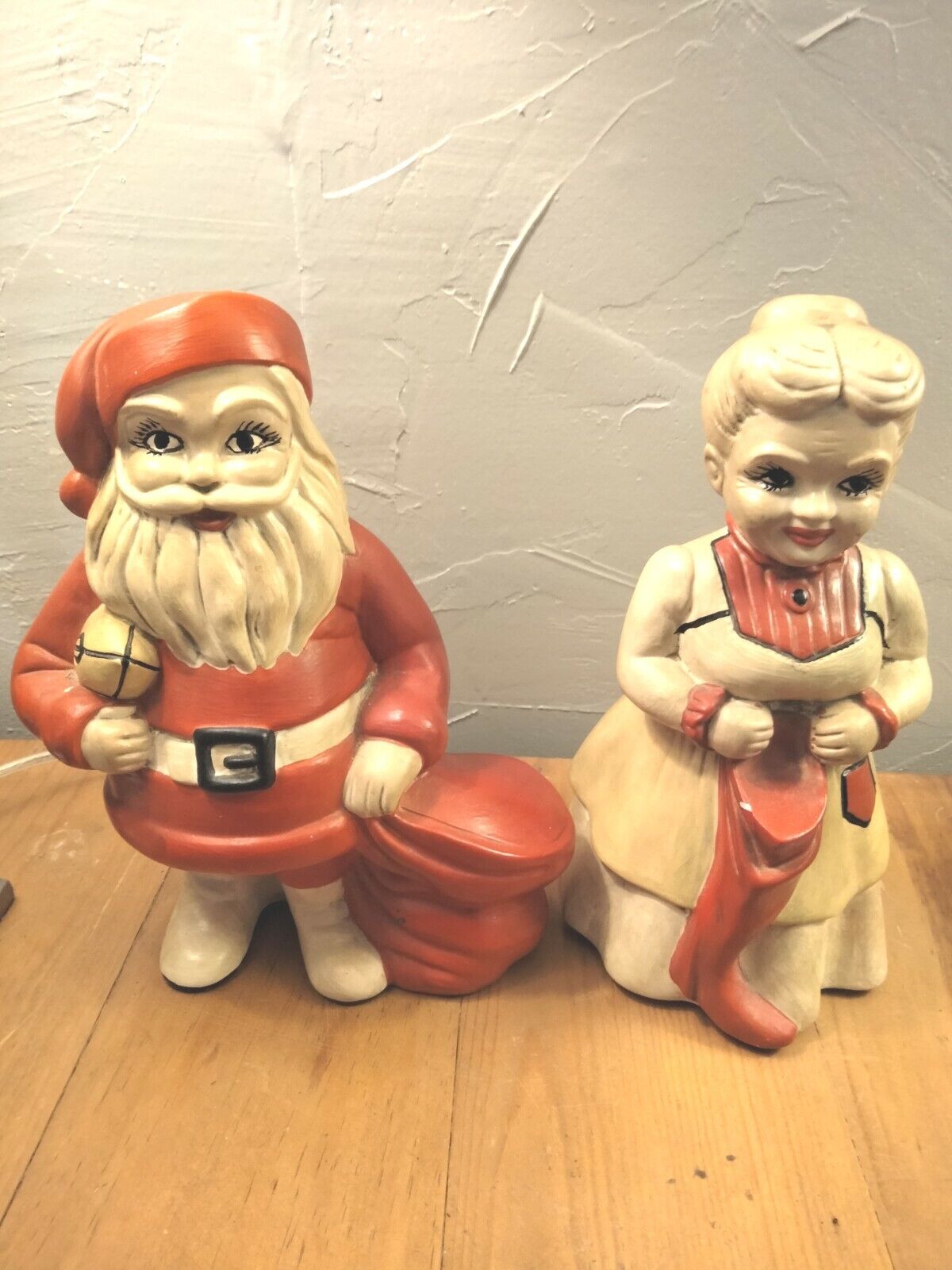 Vintage Santa and Mrs. Santa Claus 1970's Ceramic Mold Figures 10” Hand Painted 