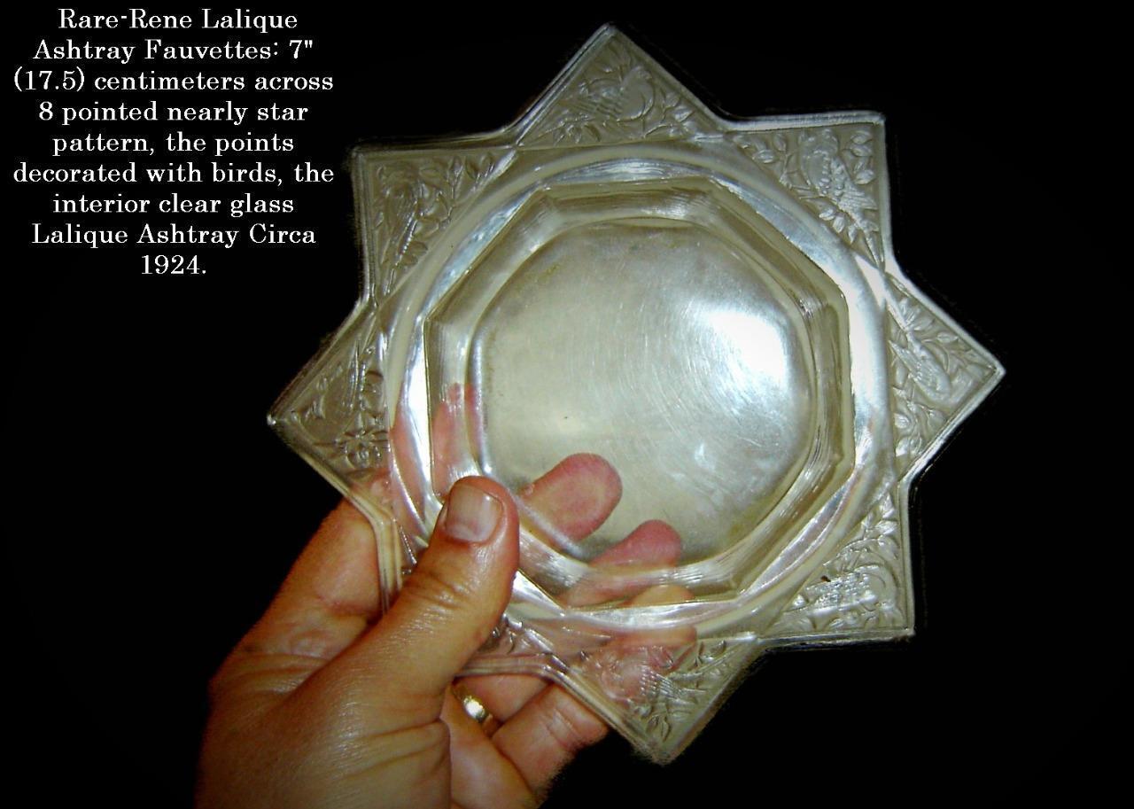 Antique Rare Rene Lalique Fauvettes Ashtray With Birds 8 pointed Star 1924.