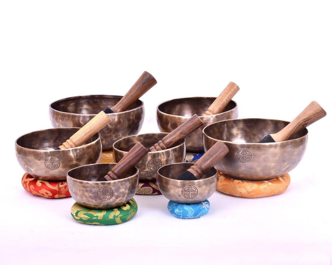 4 inches to 9 inches Full moon singing bowl set of 7 - Chakra Bowls Seven -yoga