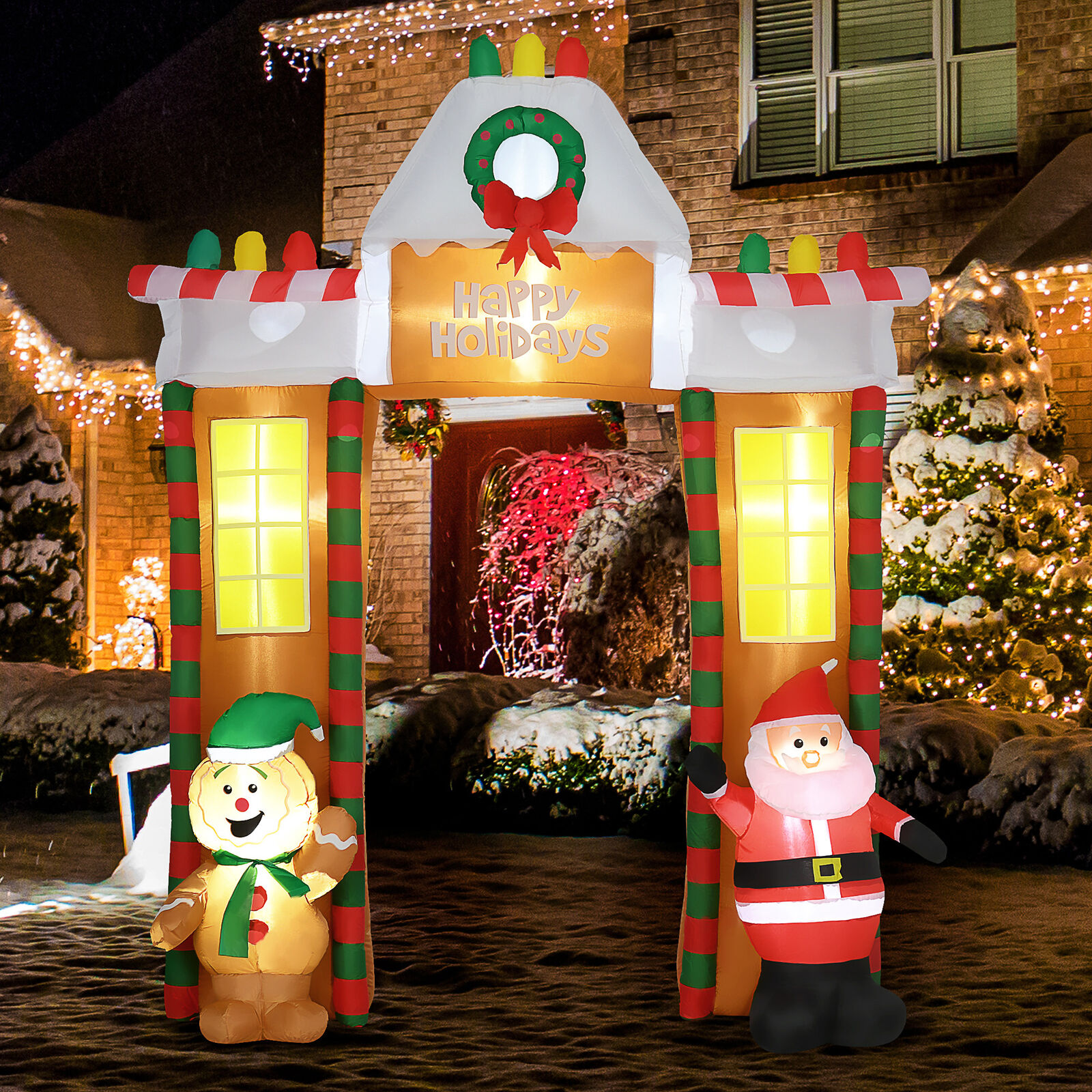 9ft Christmas Inflated Arch Santa Decoration for Entryway, LED Lights,