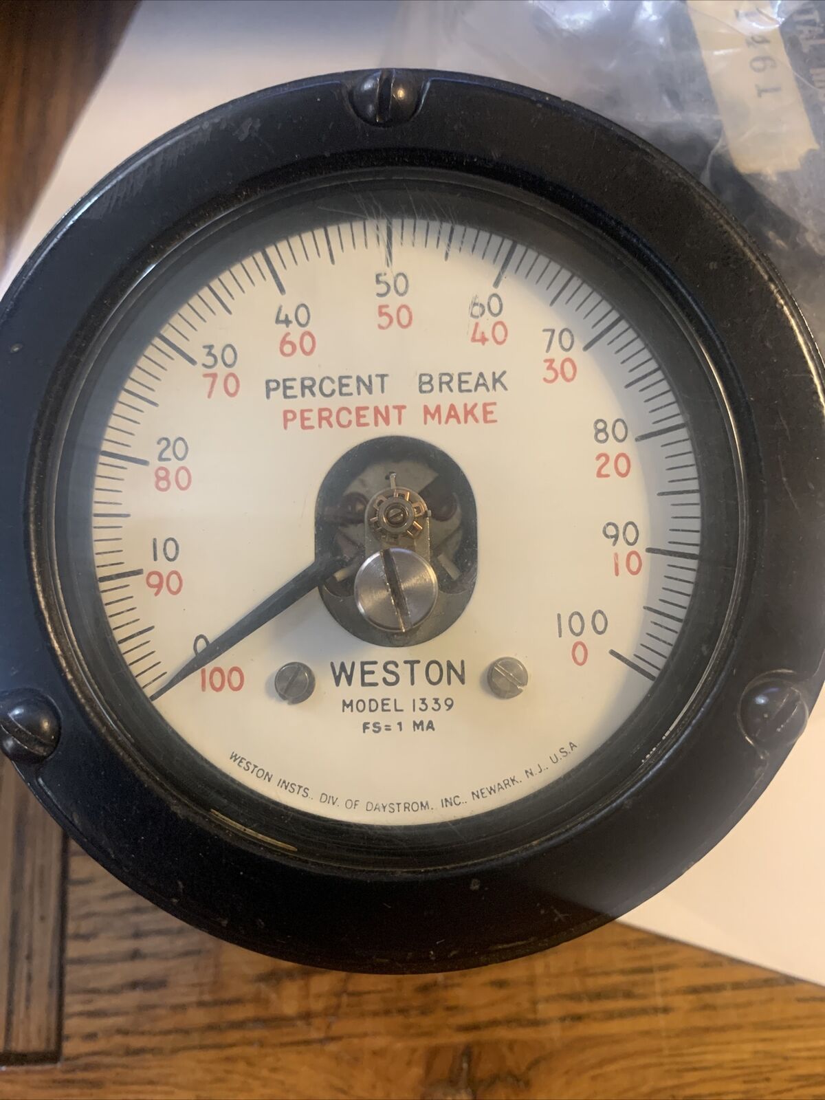 Vintage Weston model 1339 Electric panel meter gauge percent make break 0-100