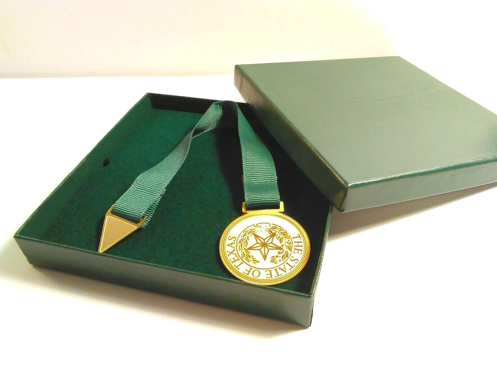 Texas State Seal Bookmark Gold Tone Green Ribbon With Box *Out of Production*