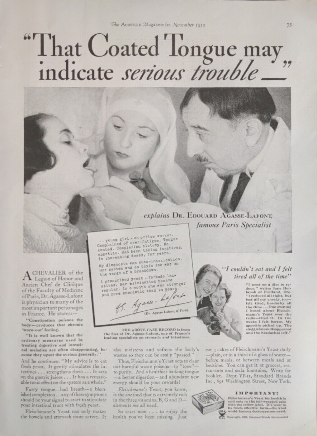 1933 FLEISCHMANN'S Yeast Healthy Digestive Original Vintage Magazine Print Ad
