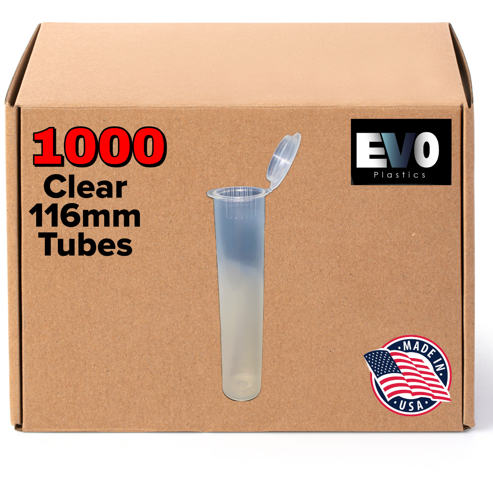 116mm Pre-Roll Tubes - Clear - 1000 Count -  USA Made - King Size - BPA Free