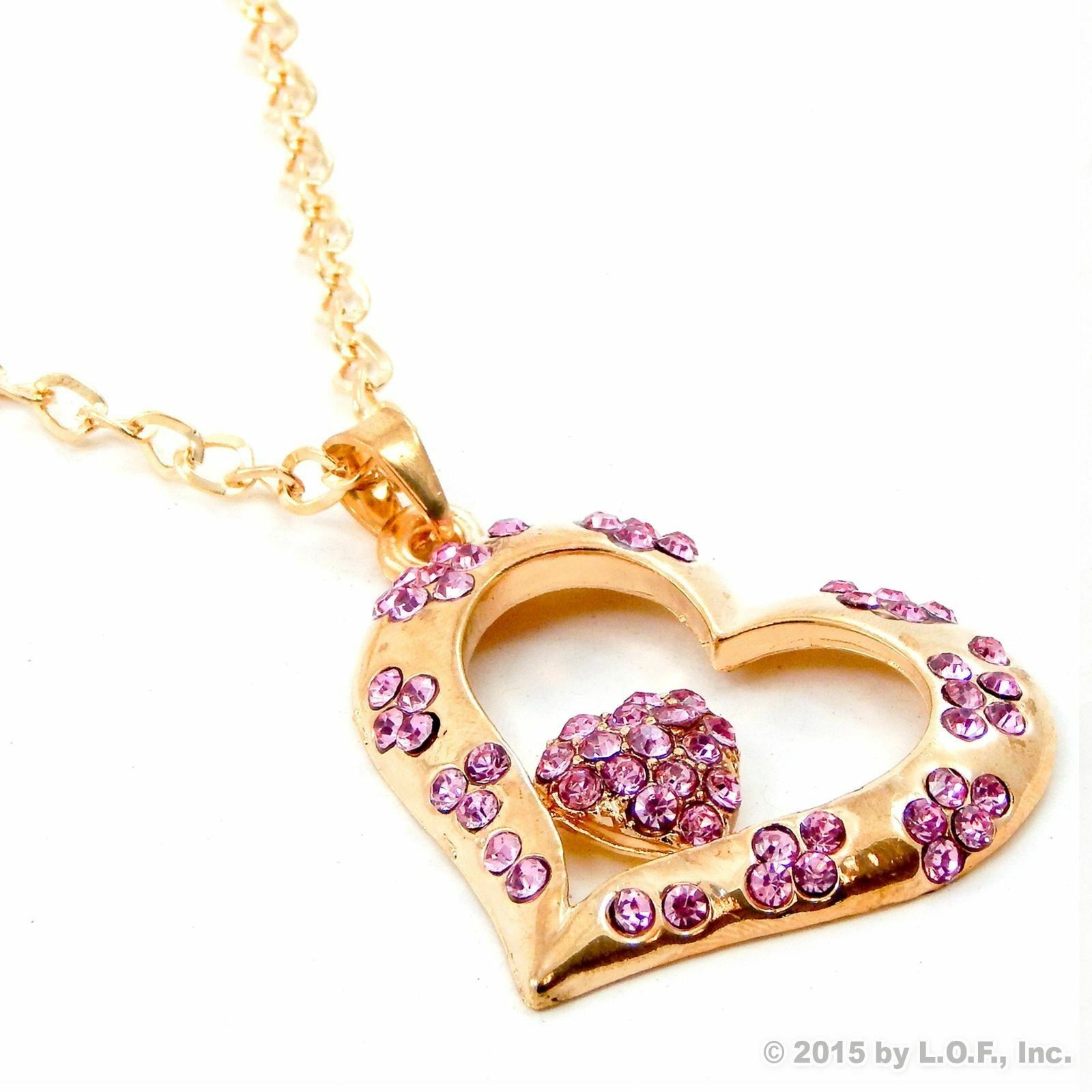 Bling Heart Rear View Mirror Hanging Car Charm Ornament Gold Pink Pendant Chain