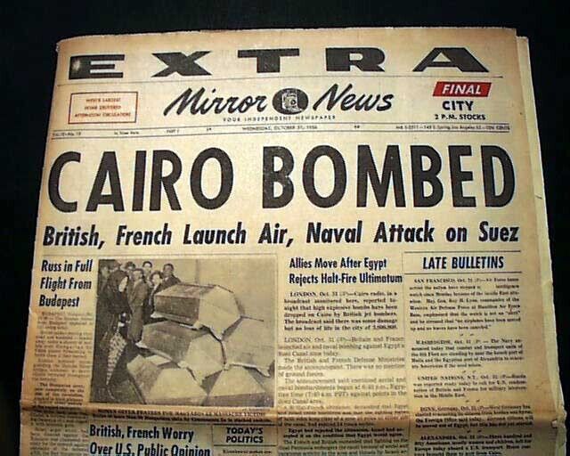 SUEZ CANAL CRISIS 2nd Arab-Israeli War JEWS Allies Attack Egypt 1956 Newspaper