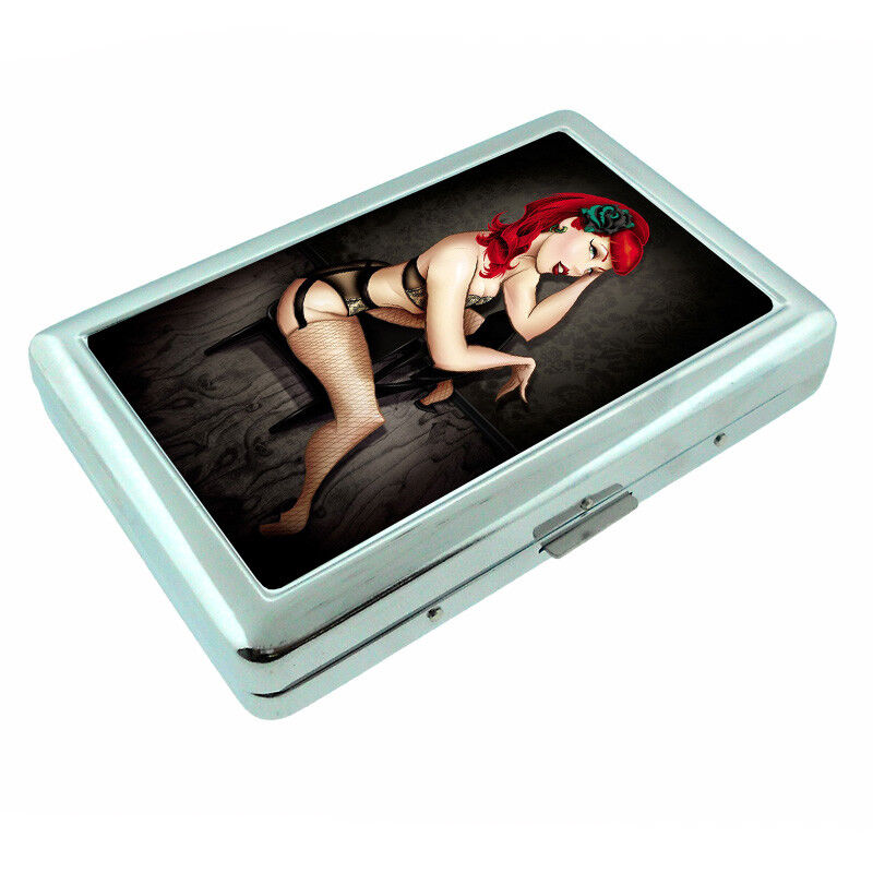 Georgia Pin Up Girls D11 Silver Metal Cigarette Case RFID Protection Wallet