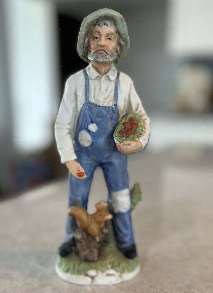 Vintage HOMCO Porcelain Figurine 1409 ~ Old Farmer w/Apple Basket & Squirrel