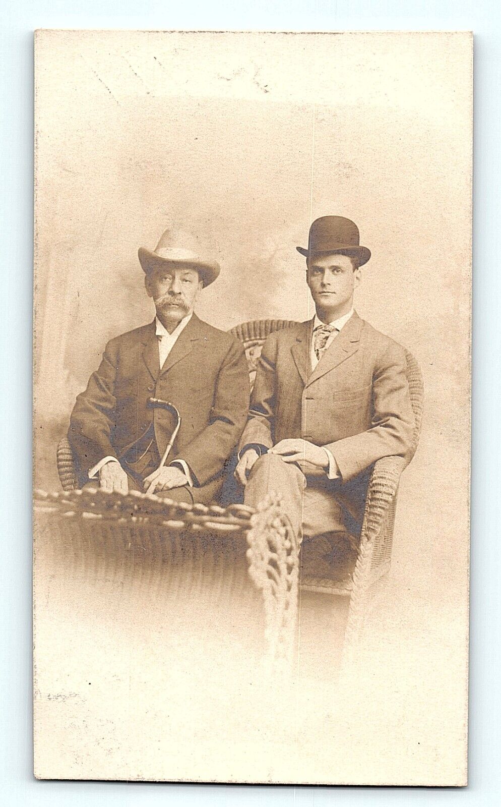 1900's Men on Wicker Bench Boardwalk Atlantic City New Jersey RPPC Postcard D1