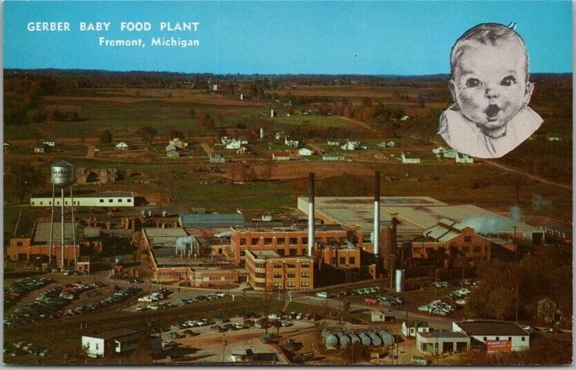 Fremont, Michigan Advertising Postcard GERBER BABY FOOD PLANT Aerial View c1960s