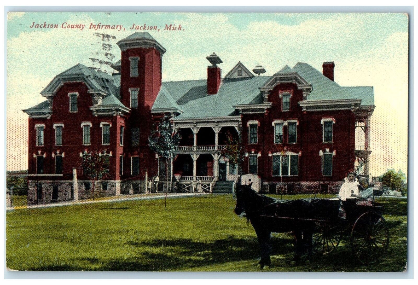 1911 Jackson County Infirmary Exterior Jackson Michigan MI Carriage Postcard