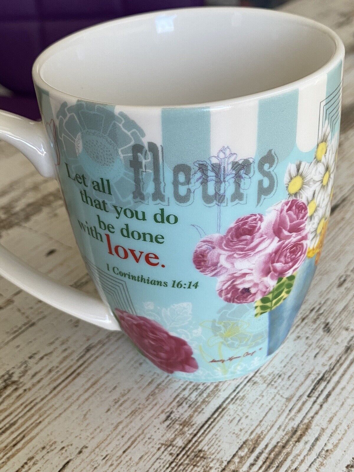 Sandy Clough Rose Floral Love Mug fleurs Corinthians spring bouquet coffee tea