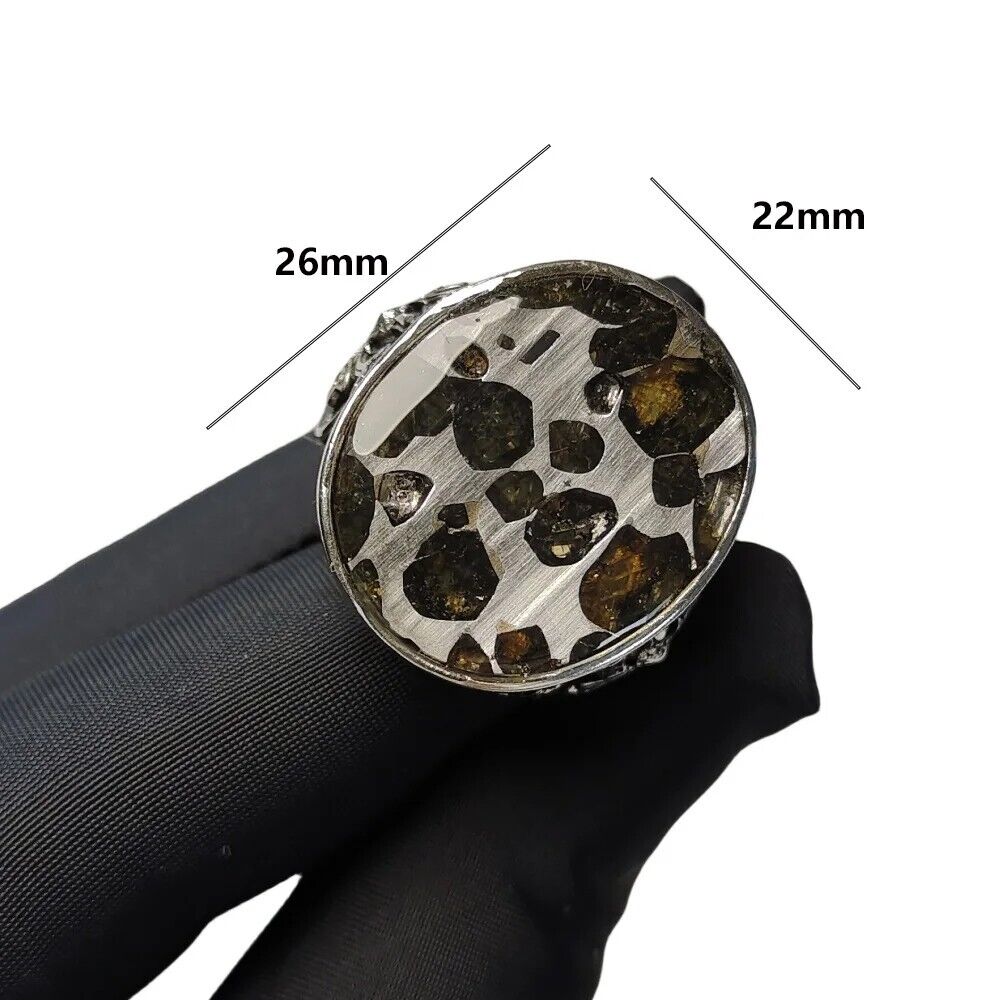 Sericho Pallasite Meteorite Ring 925 silver housing size can be adjusted
