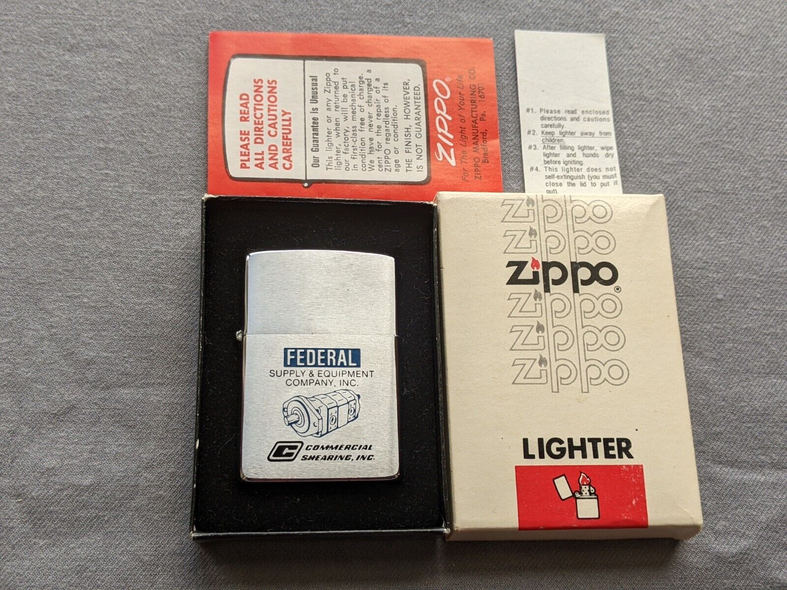 VTG 1980 FEDERAL SUPPLY & EQUIPMENT MI, OH & PA 2-SIDED ZIPPO LIGHTER MIB RARE