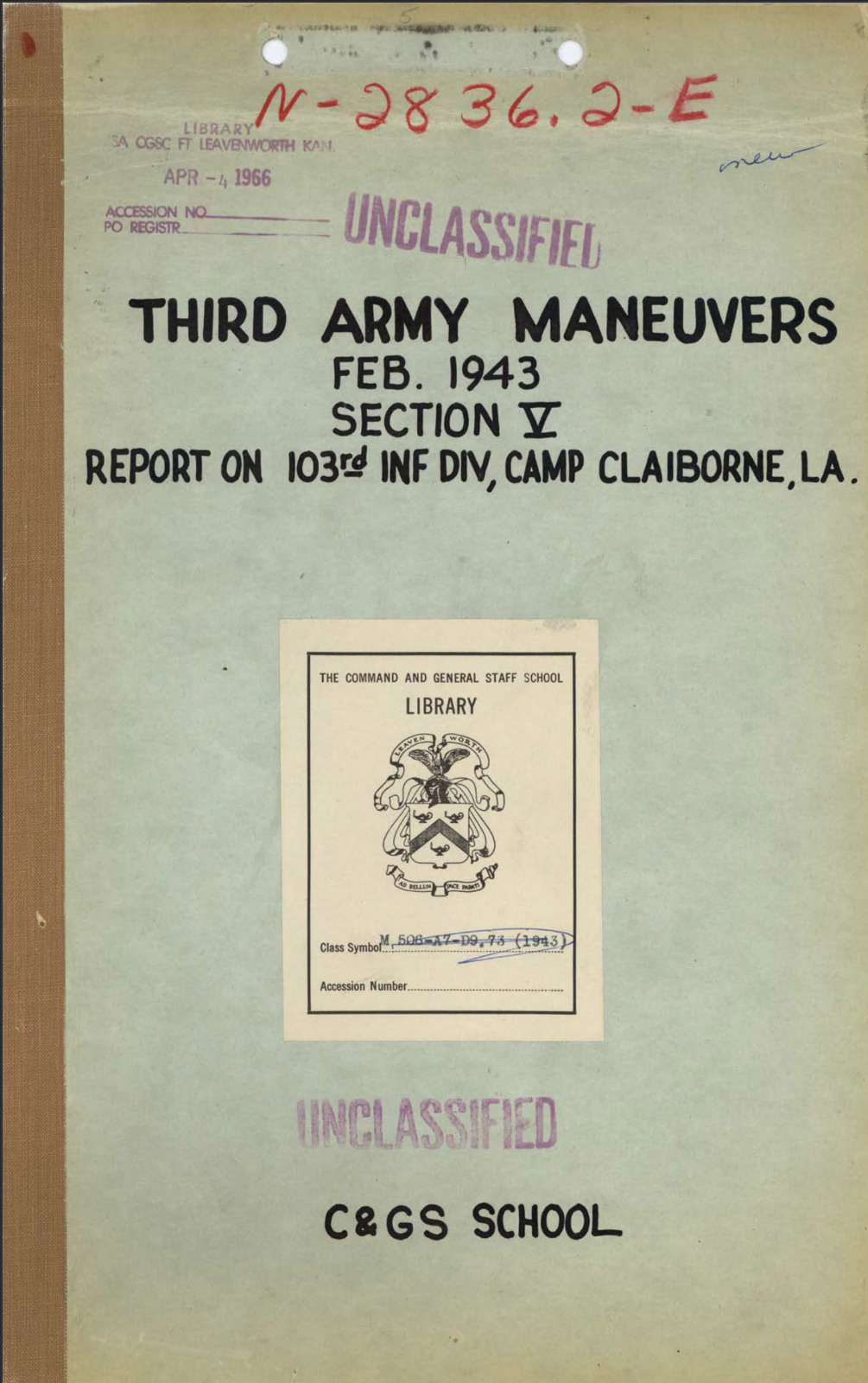86 Page 1943 Third Army 103rd Infantry Division Camp Claiborne Study on Data CD