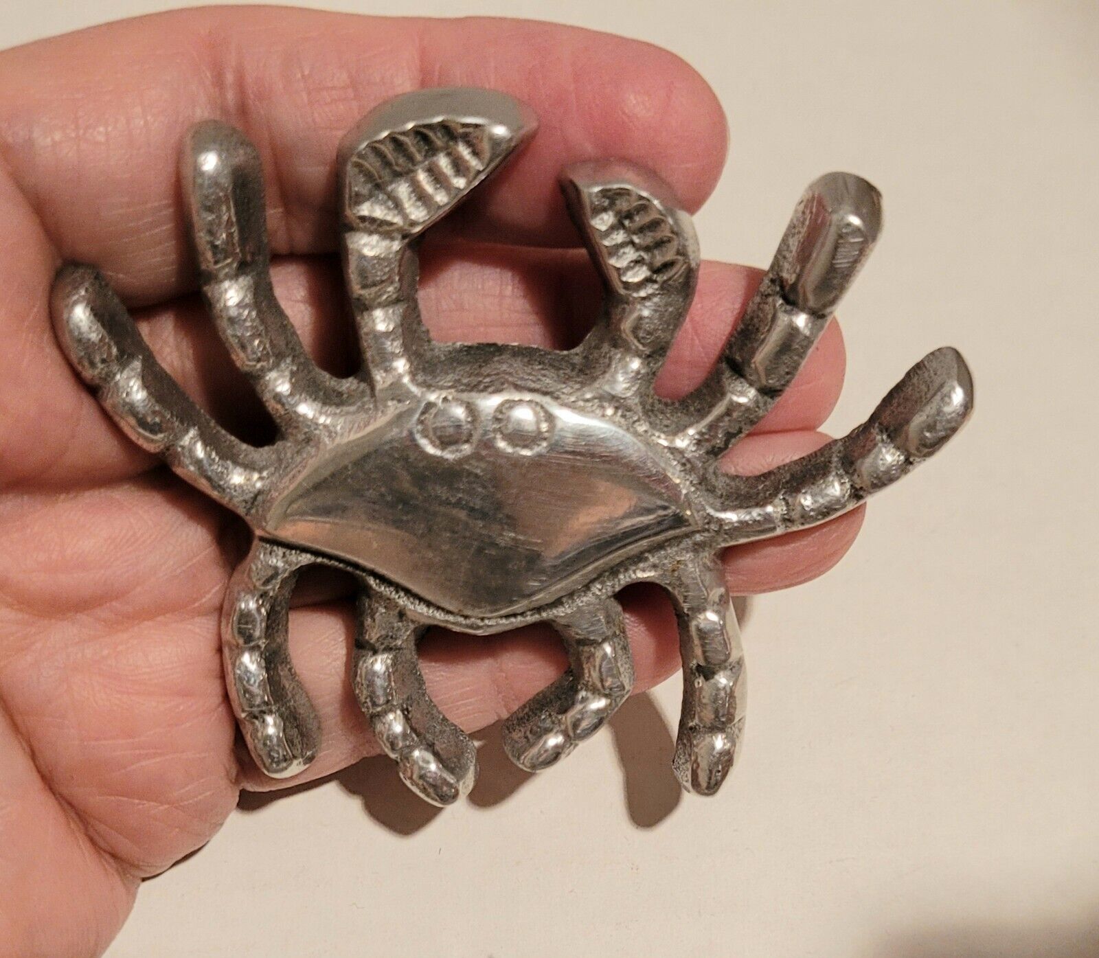 Vintage Cast Metal Pewter Crab Figurine Sculpture 3 1/4 in Figure