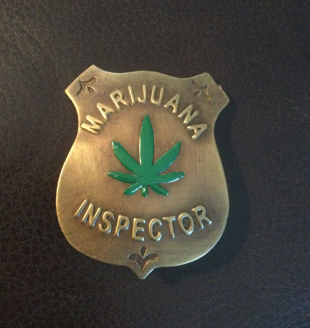 Marijuana Inspector Badge Shield Vintage Look 2 1/2” X 2 1/2” Brass