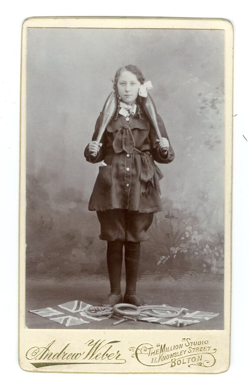 Exercise, Physical Culture CDV - Girl with Indian Clubs