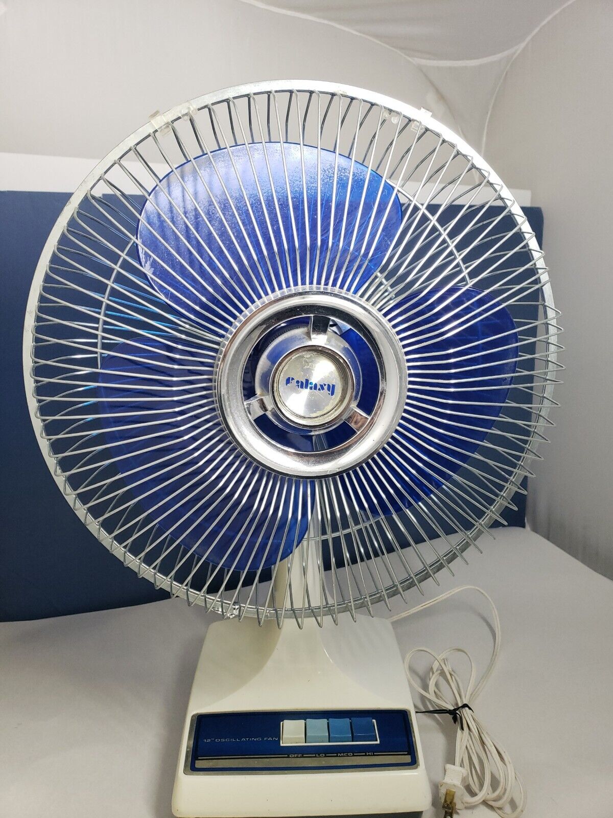 Vintage Galaxy by Lasko 12” Oscillating Blue Blades Desk Fan 3 Speed Type 12-1
