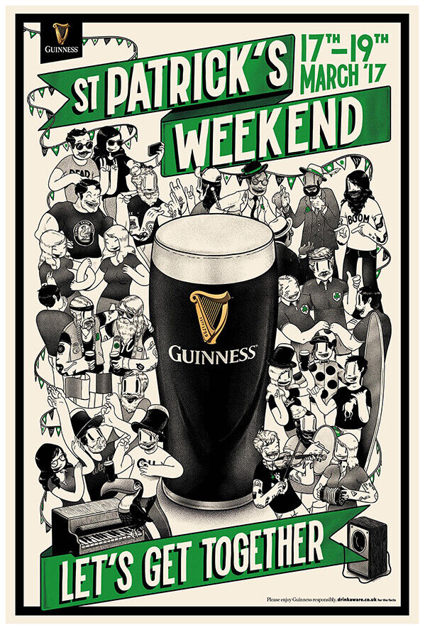 Guinness - St Patrick\'s Day - Vintage Advertising Poster - Beer and Wine Print