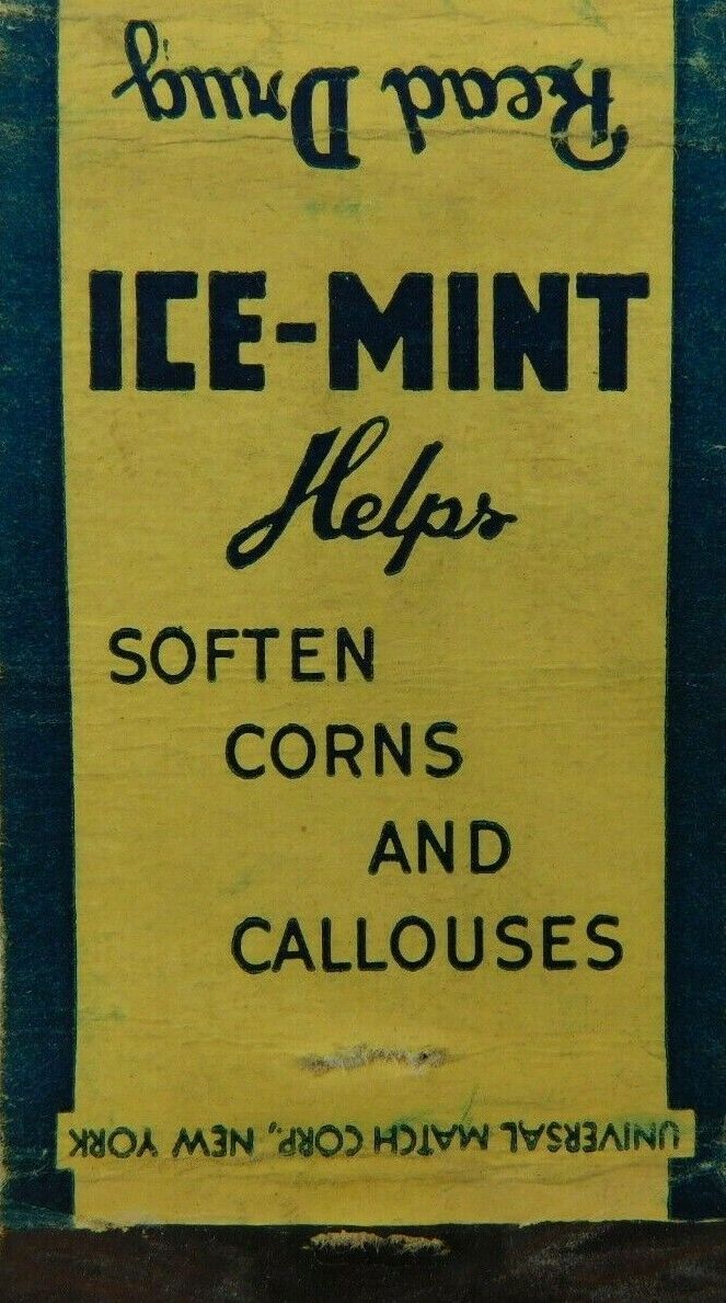 Ice-Mint Helps Soften Corns And Callouses Vintage Matchbook Cover