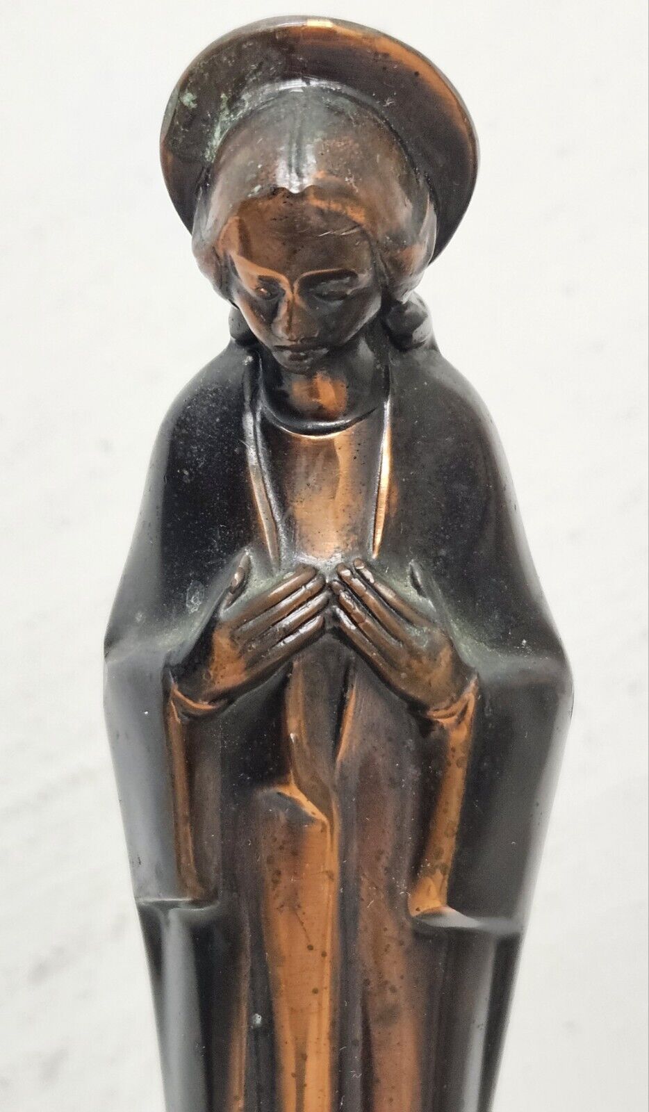 Vintage Bronze Metal Catholic St. Mary Madonna Statue  Germany Art Deco Figurine