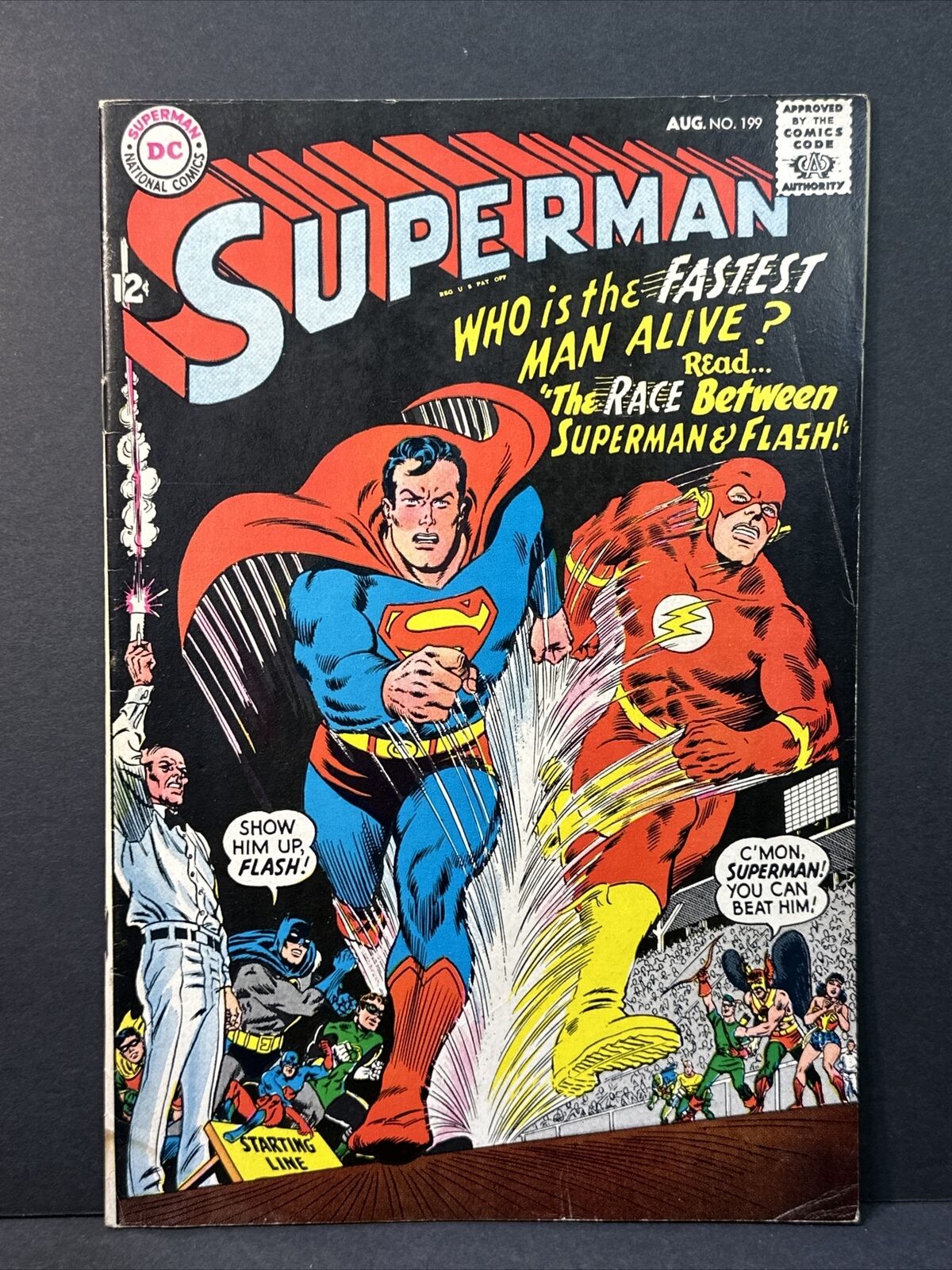 Superman #199 1st Flash race with Superman Justice League App 1967 DC FN- 5.5