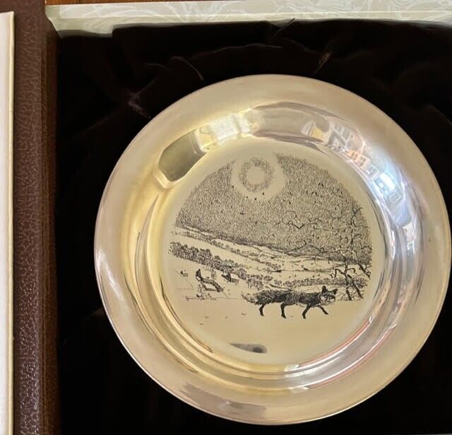 Vintage Franklin Mint JAMES WYETH, “Winter Fox” Sterling Silver plate 1973 w/Box