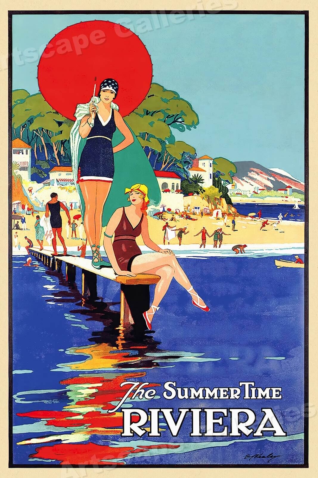 1930s Summer Time in the Riviera Vintage Style France Travel Poster - 20x30