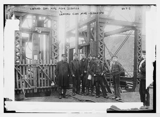 Photo:Miners leaving entrance to coal mine near Scranton, PA.