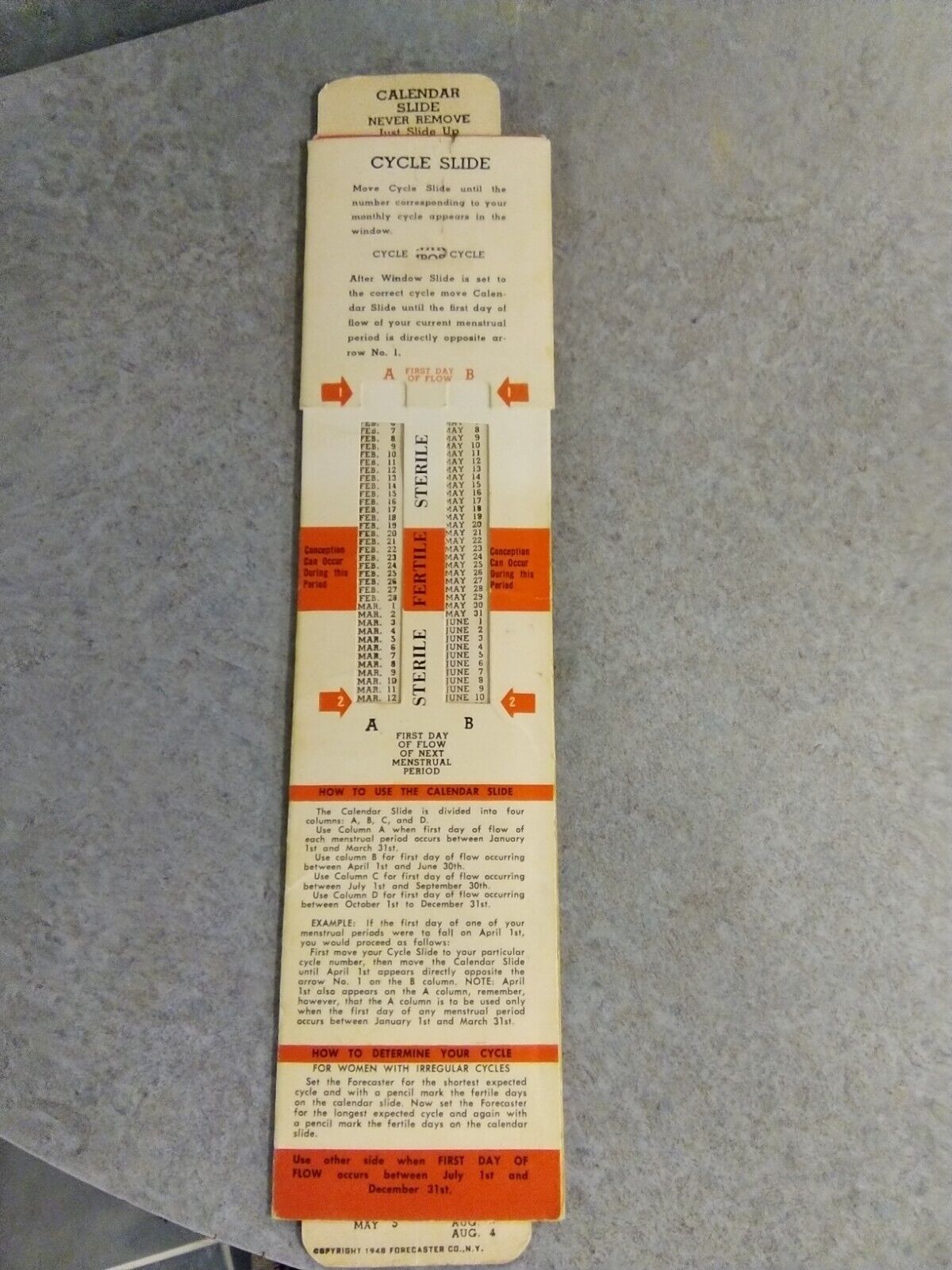 1948 The Forecaster Women\'s Menstrual Cycle Slide Rule Ovulation Predictor  