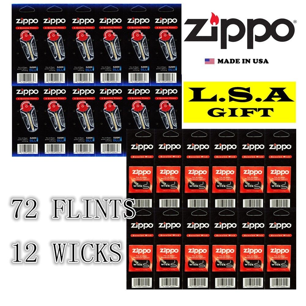 Genuine Zippo Flint+Wick Pack of 24 Value Packs (72xFlints and 12xWicks) 