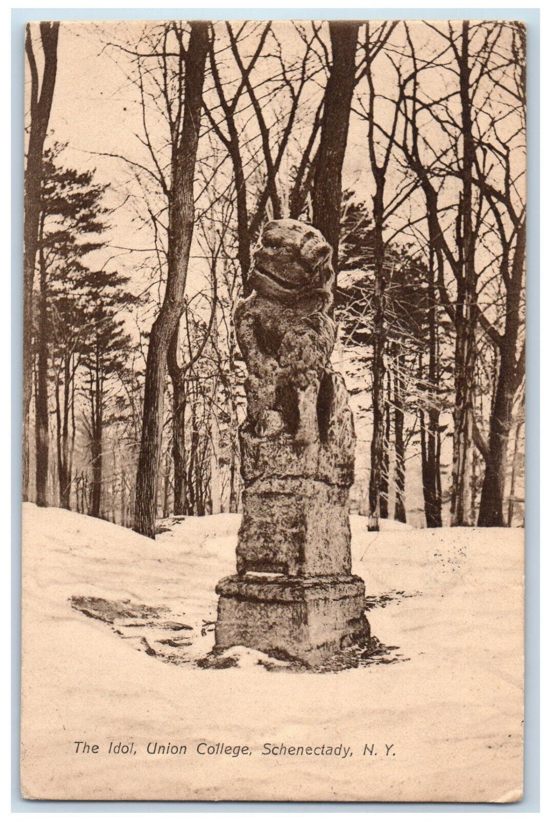 1907 The Idol Union College Schenectady New York NY, Statue Scene Postcard