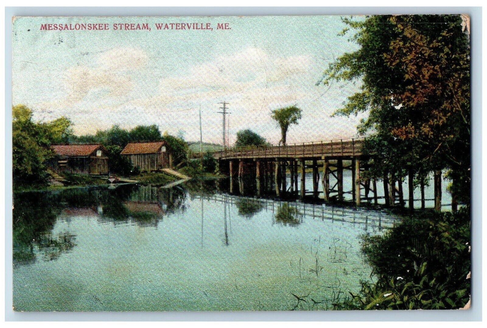 Waterville Maine ME Postcard Messalonskee Stream River Lake 1907 Vintage Antique