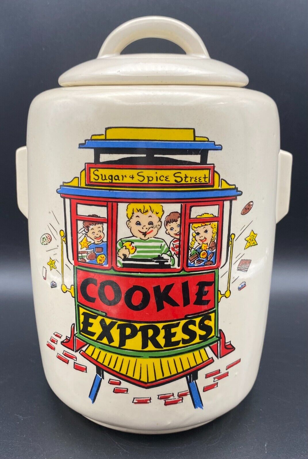 Vintage McCoy Pottery Sugar & Spice Street Cookie Express Cookie Jar Canister