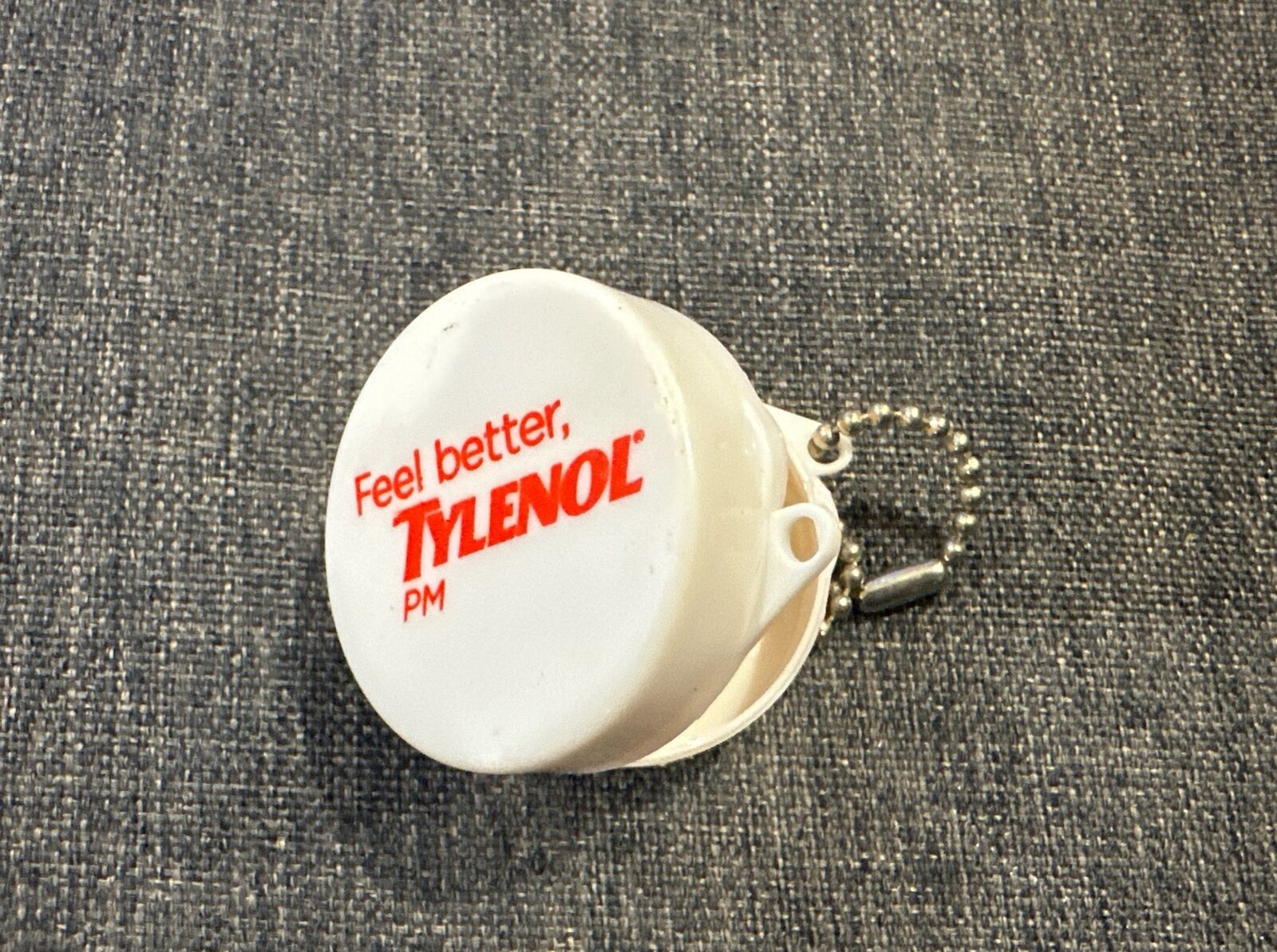 Tylenol PM Holder Case With Keychain White With Red Letters “Feel Better”