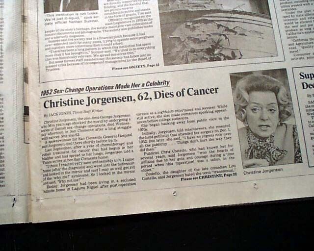 Christine Jorgensen Gender Affirming Surgery Trans Gender Woman Death 1989 News 