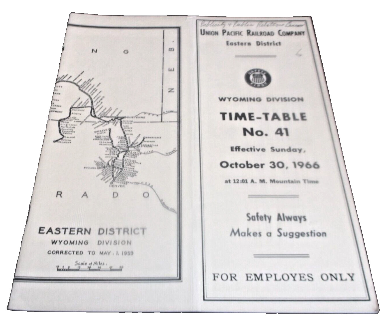 APRIL 1965 UNION PACIFIC WYOMING DIVISION EMPLOYEE TIMETABLE #38
