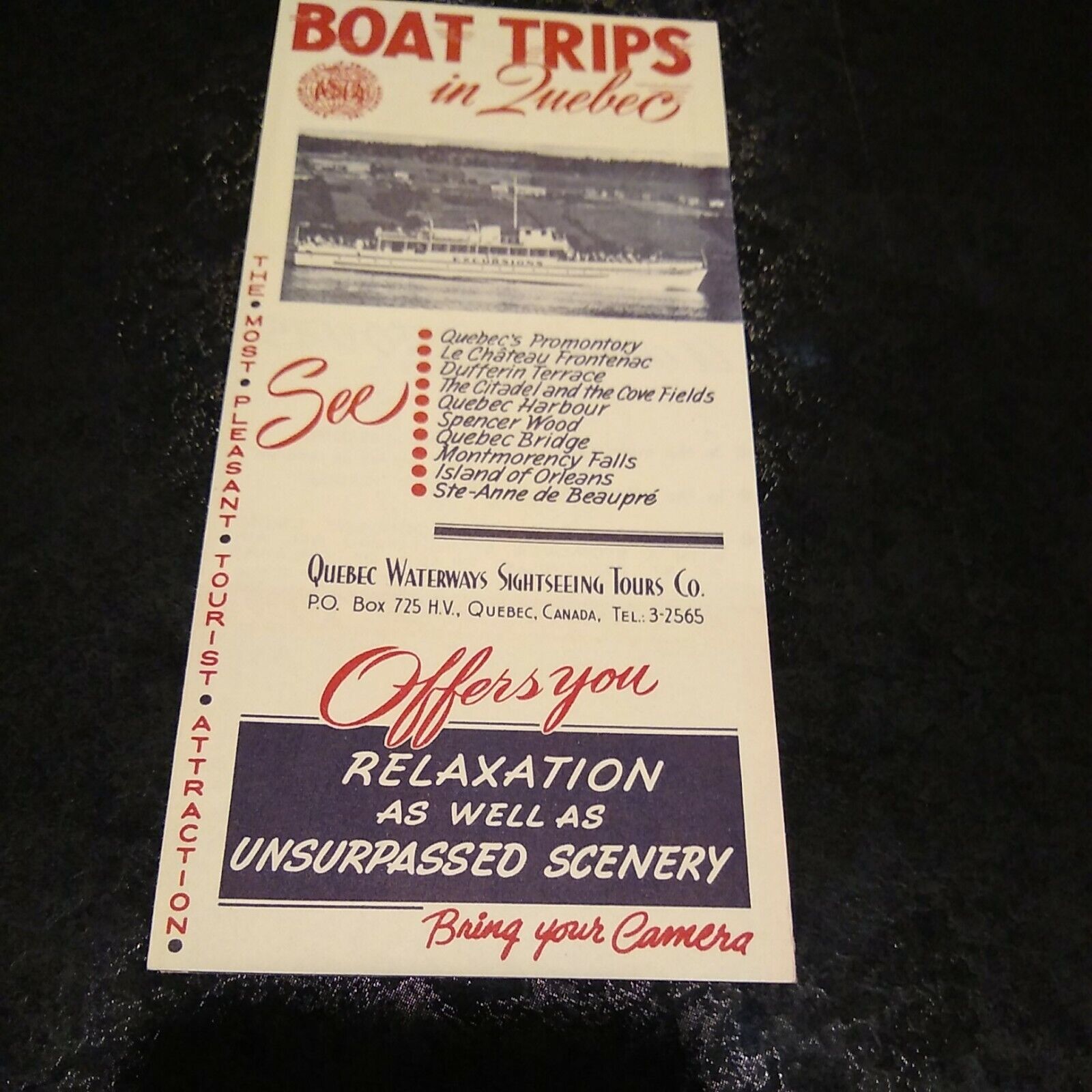 Quebec Waterways Sightseeing Tours Boat Trips Quebec pamphlet brochure *D