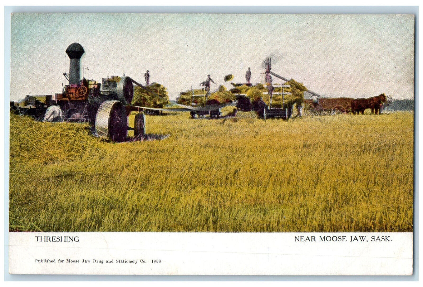 Saskatchewan Canada Postcard Threshing in the Farm c1910 Unposted Antique