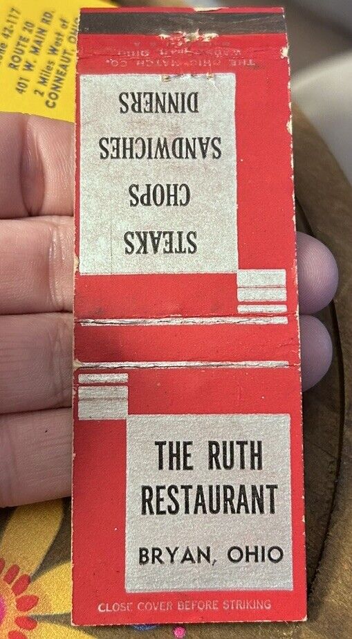 Matchbook Cover The Ruth Restaurant Bryan Ohio