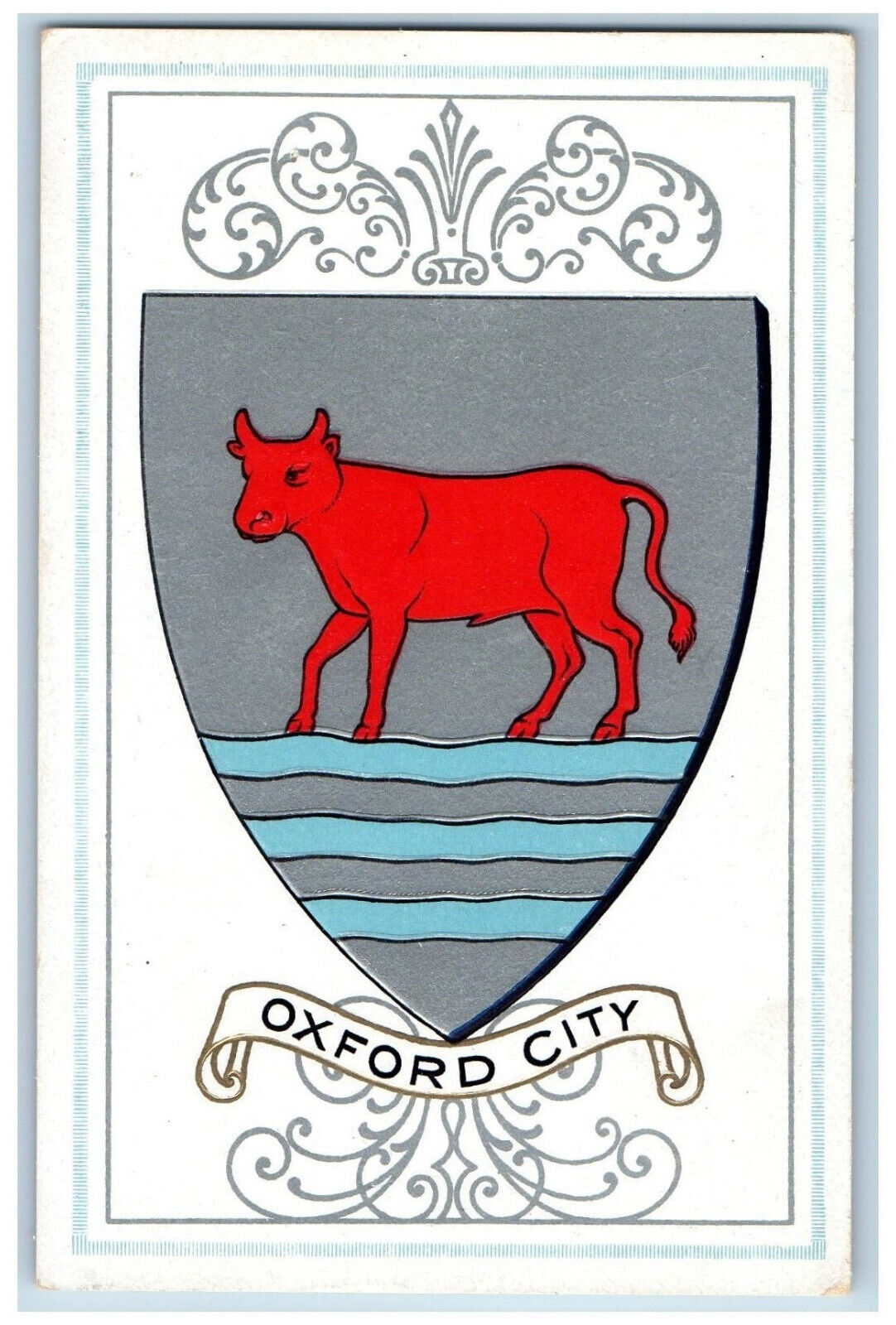 England Postcard Oxford City Bull Logo c1910 Art Nouveau Unposted Antique