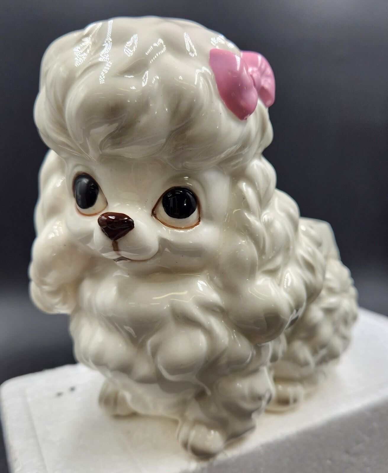 Vintage Ceramic Pink Bow Poodle Puppy Dog Planter Napcoware MCM Kitsch 