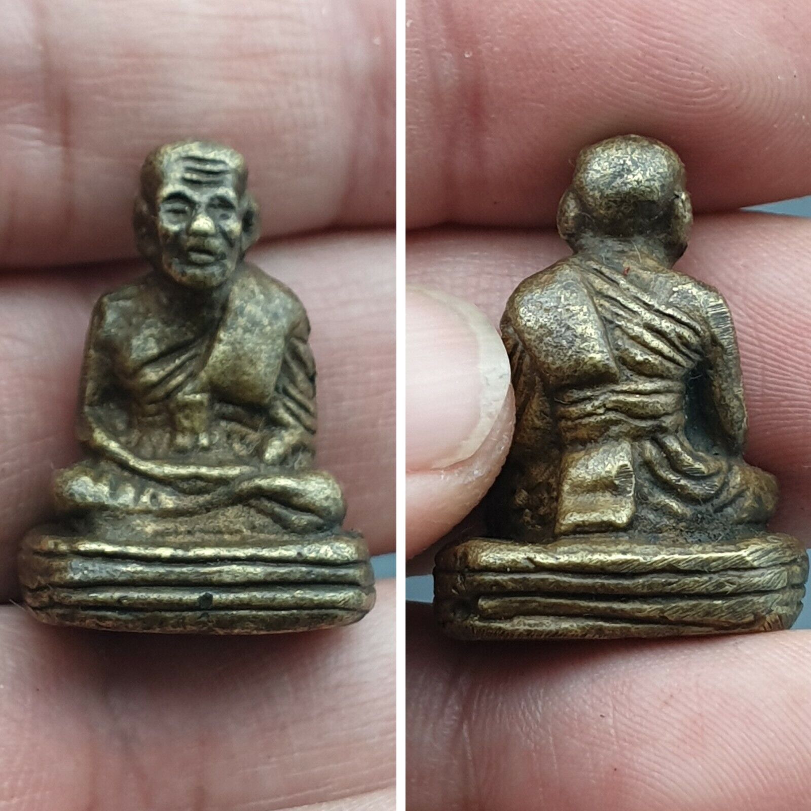BRASS THAI MINI AMULET LP TUAD POO THUAD STRONG PROTECTION BUDDHA LUCKY BLESSING